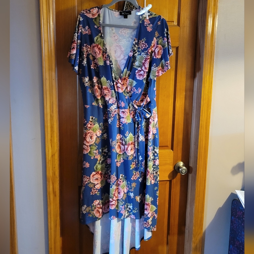 Blue floral maxi high low sun dress size 2x preowned mock-wrap dress plus size